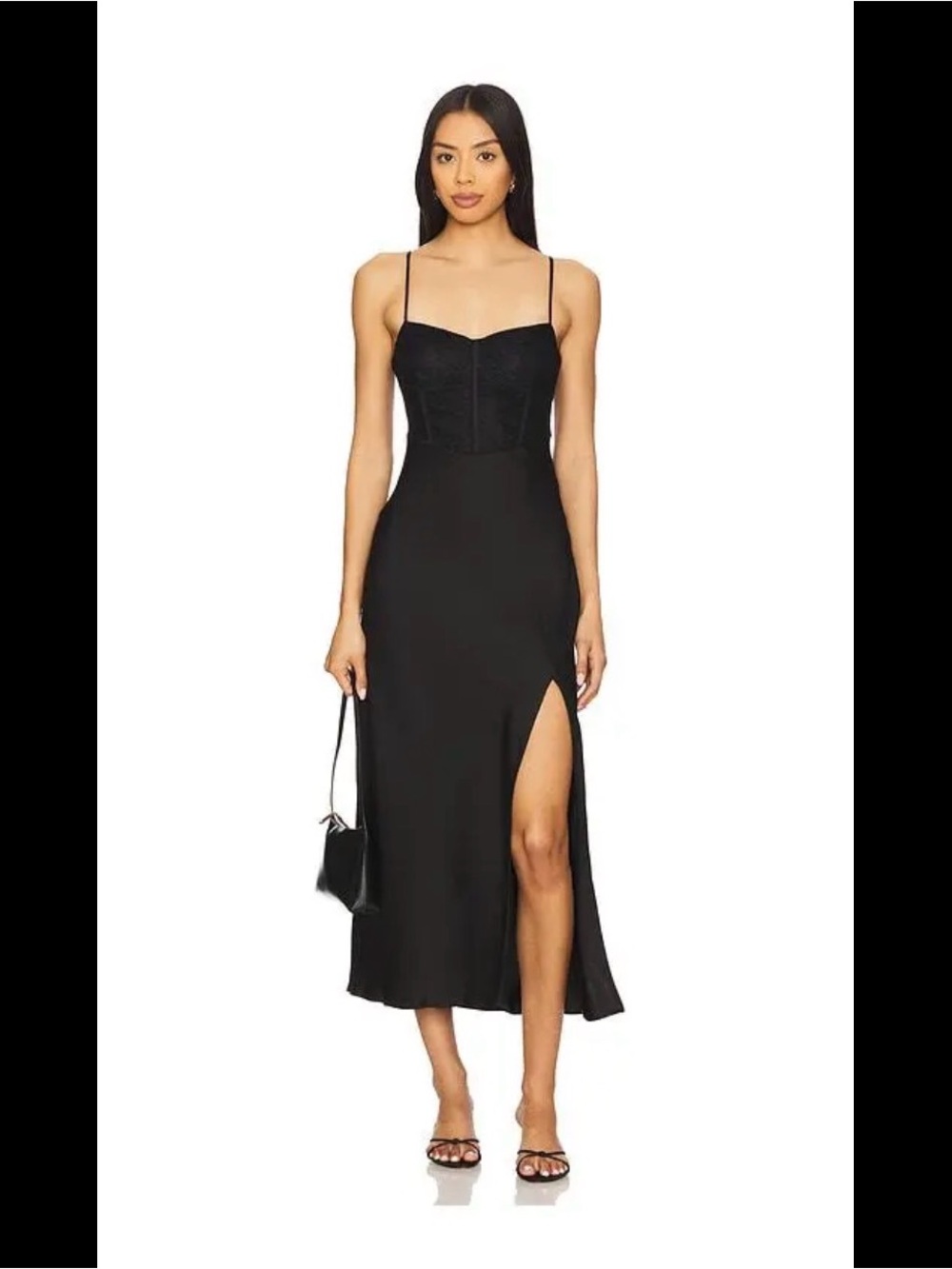 Astr Black Spaghetti Strap Midi Dress with High Slit